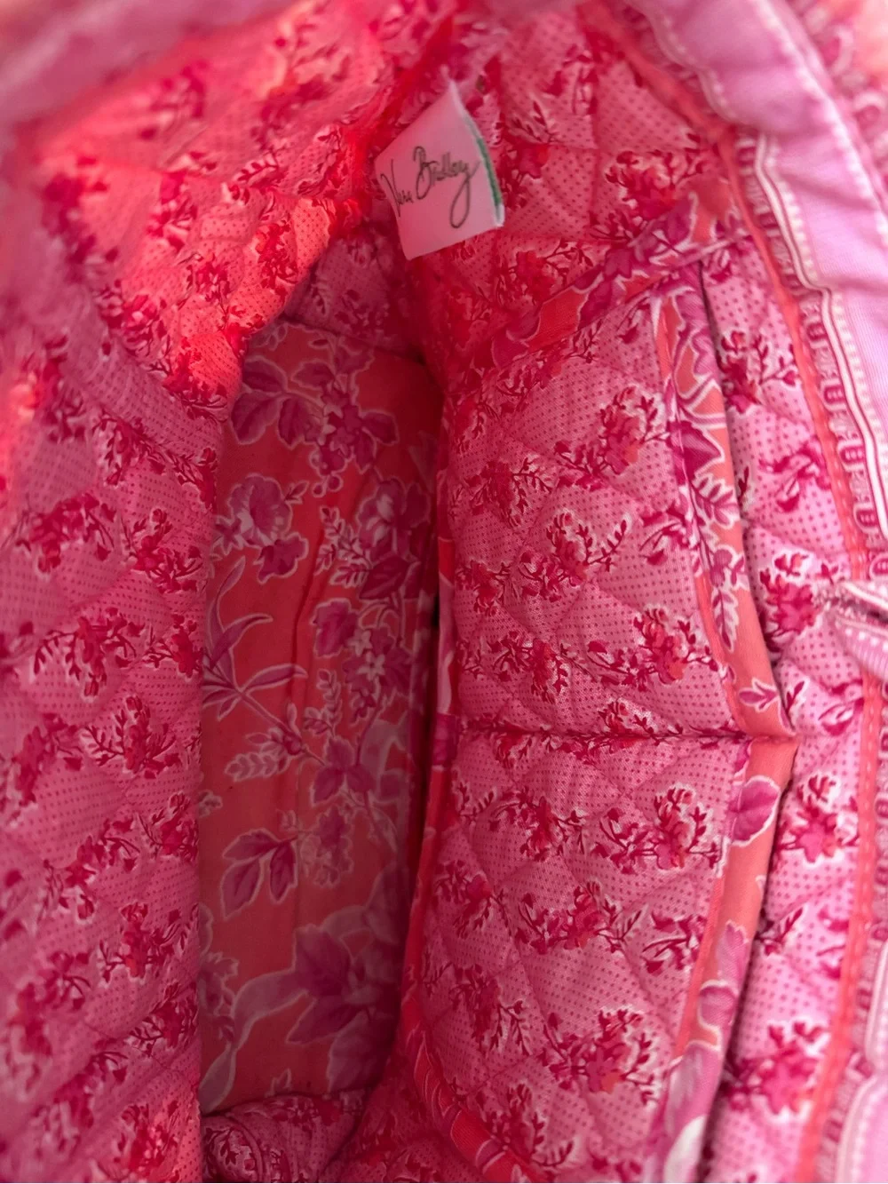 Vera Bradley Coral Pink Quilted Floral Cosmetic Bag with Tortoiseshell Accent